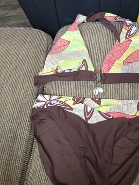 Ocean Dreams Brown Multi-Color Tropical Print Bikini